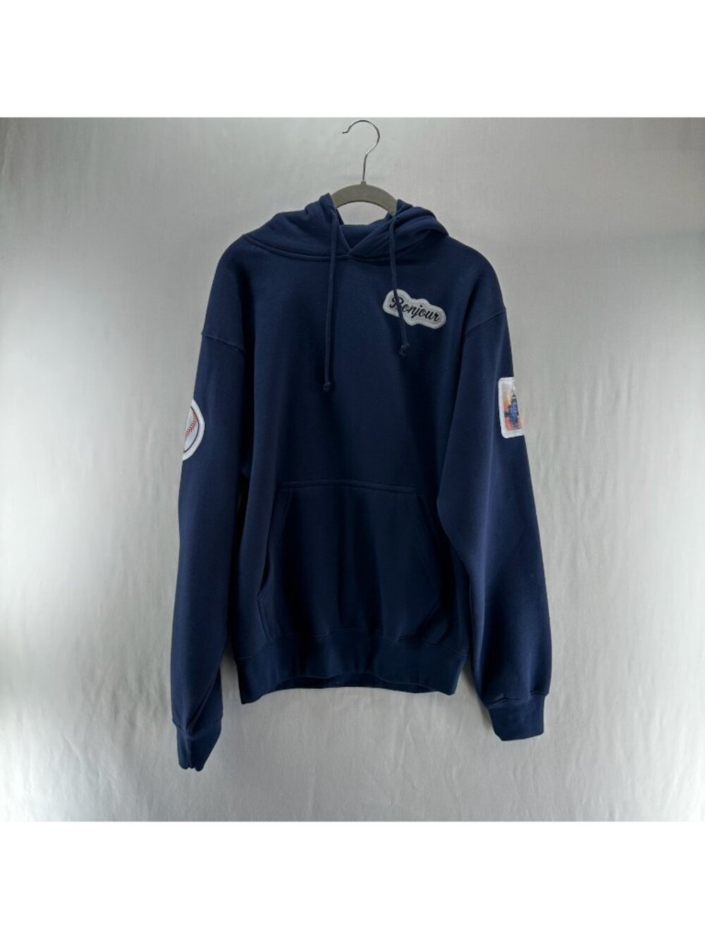 BROdenim Nantucket Patched Hoodie Womens S Lobster Banana Baseball Graphic Blue